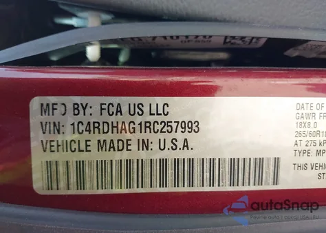 2024 Dodge Durango Sxt Plus Rwd из США, поврежденный, VIN 1C4RDHAG1RC257993